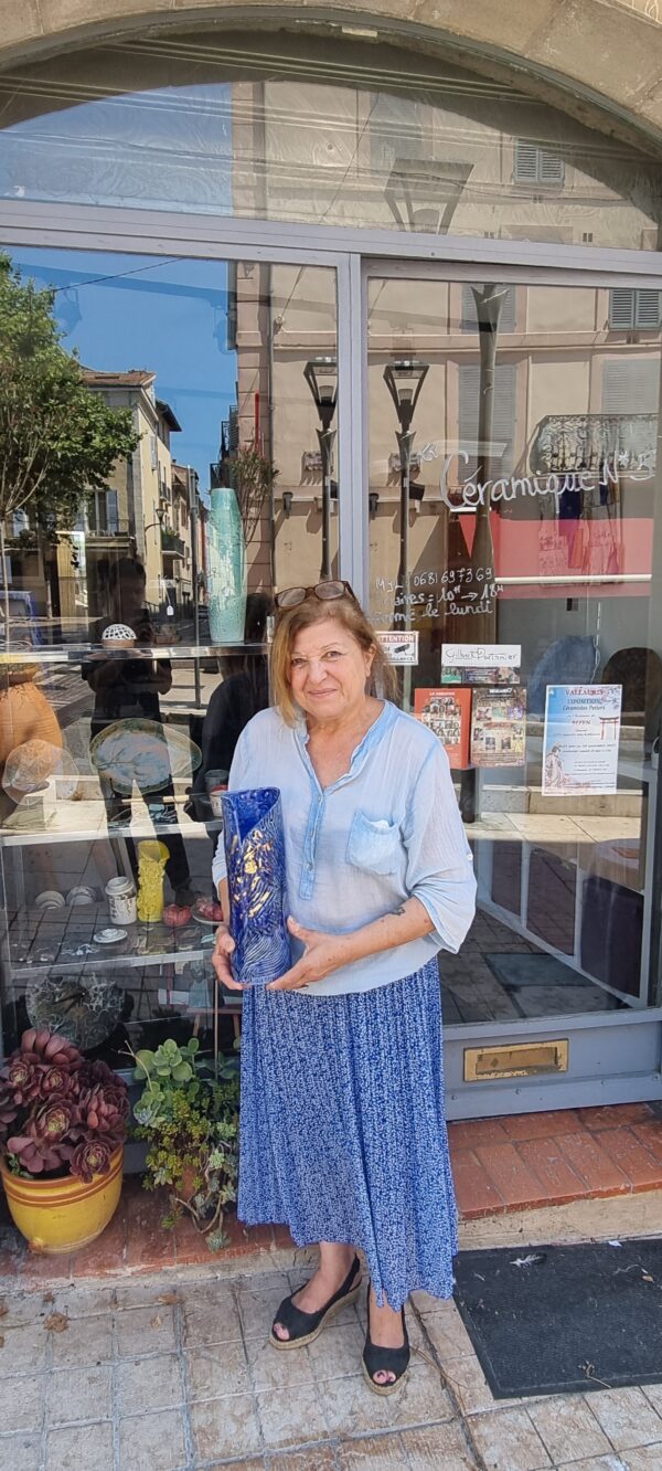 Vase déco - Porcelaine - Bleu et feuille d'or – Image 4