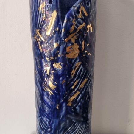 Vase déco - Porcelaine - Bleu et feuille d'or